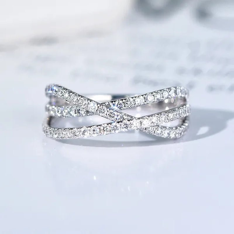 Women's Fashion 925 Sterling Silver Twisted White Sapphire Ring Elegant Female Bride Proposal Engagement Wedding Diamond Rings for Women Bride Jewelry Party Gift - WORLD TIME VISITS