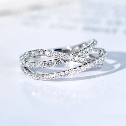 Women's Fashion 925 Sterling Silver Twisted White Sapphire Ring Elegant Female Bride Proposal Engagement Wedding Diamond Rings for Women Bride Jewelry Party Gift - WORLD TIME VISITS