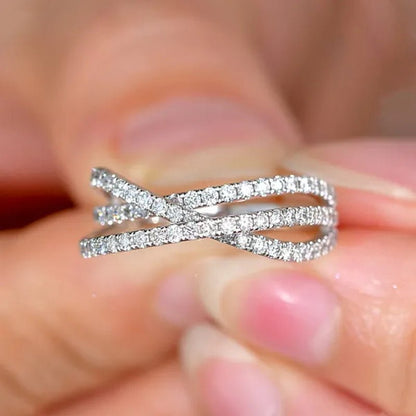 Women's Fashion 925 Sterling Silver Twisted White Sapphire Ring Elegant Female Bride Proposal Engagement Wedding Diamond Rings for Women Bride Jewelry Party Gift - WORLD TIME VISITS