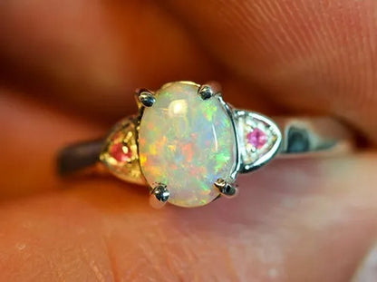 Women's Jewelry Oval Fire Opal&Ruby 925 Sterling Silver Rings 5 - 10 - WORLD TIME VISITS