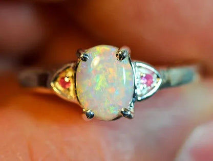 Women's Jewelry Oval Fire Opal&Ruby 925 Sterling Silver Rings 5 - 10 - WORLD TIME VISITS