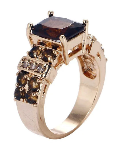 Women's Men Brown Sapphire 18K Golden Plated Ring Jewelry Size 6 - 10 (Choice Color and Size ) - WORLD TIME VISITS