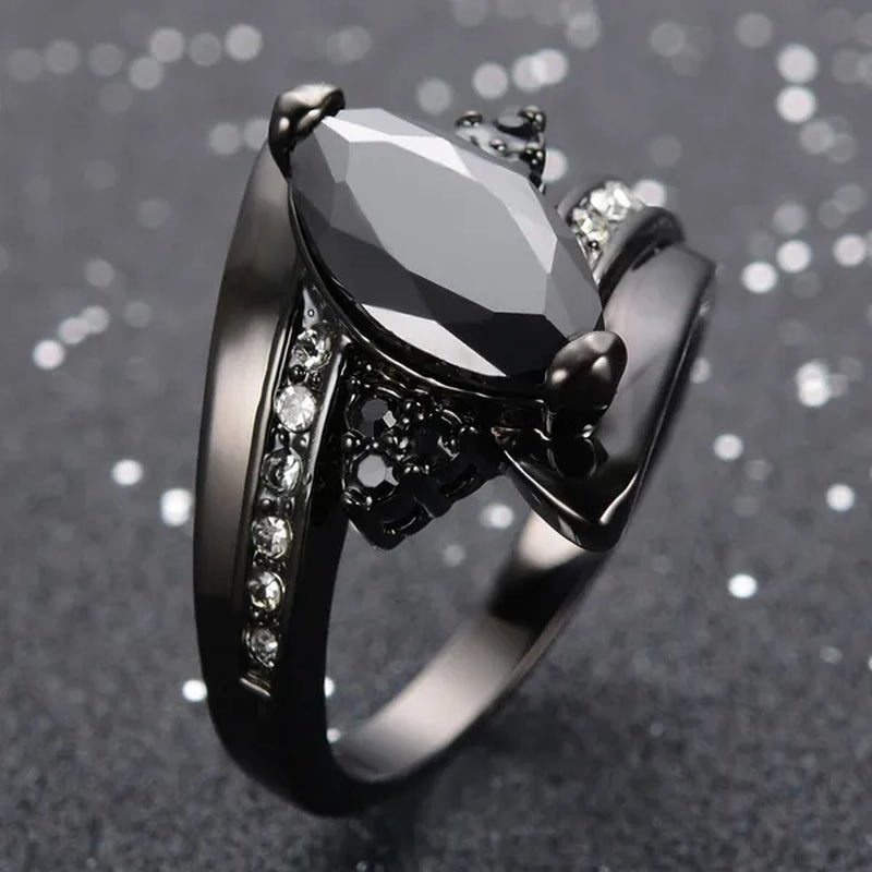 Women's Rings Size 6 - 10 Black Sapphire CZ 14K Black Golden Plated Wedding Ring (Choice Color and Size ) - WORLD TIME VISITS