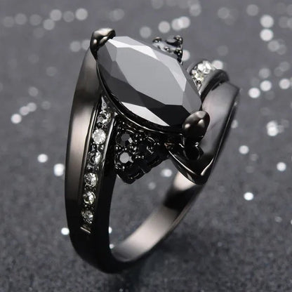 Women's Rings Size 6 - 10 Black Sapphire CZ 14K Black Golden Plated Wedding Ring (Choice Color and Size ) - WORLD TIME VISITS