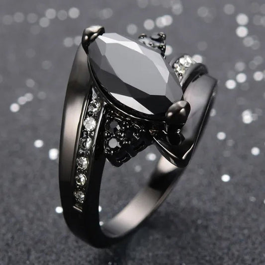 Women's Rings Size 6 - 10 Black Sapphire CZ 14K Black Golden Plated Wedding Ring (Choice Color and Size ) - WORLD TIME VISITS