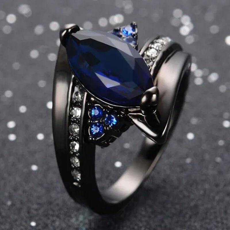 Women's Rings Size 6 - 10 Black Sapphire CZ 14K Black Golden Plated Wedding Ring (Choice Color and Size ) - WORLD TIME VISITS
