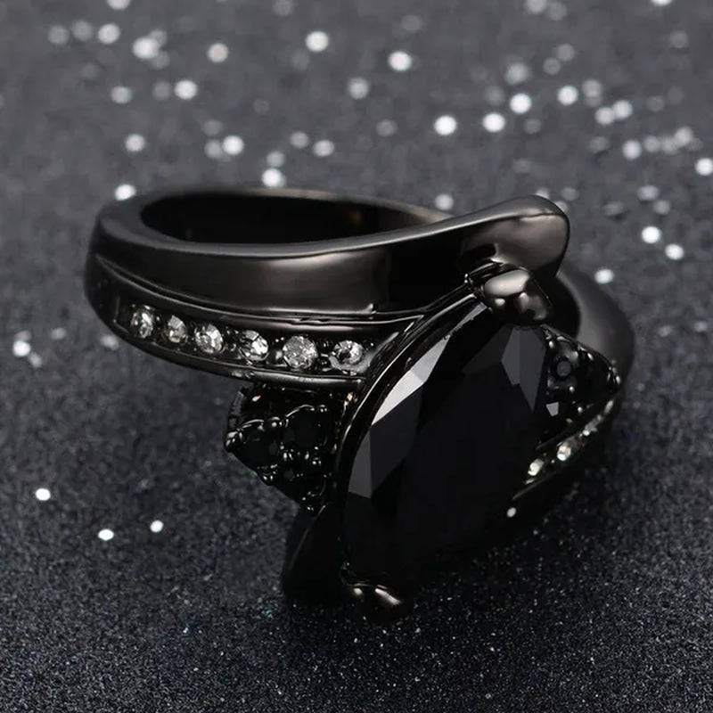 Women's Rings Size 6 - 10 Black Sapphire CZ 14K Black Golden Plated Wedding Ring (Choice Color and Size ) - WORLD TIME VISITS
