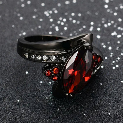 Women's Rings Size 6 - 10 Black Sapphire CZ 14K Black Golden Plated Wedding Ring (Choice Color and Size ) - WORLD TIME VISITS