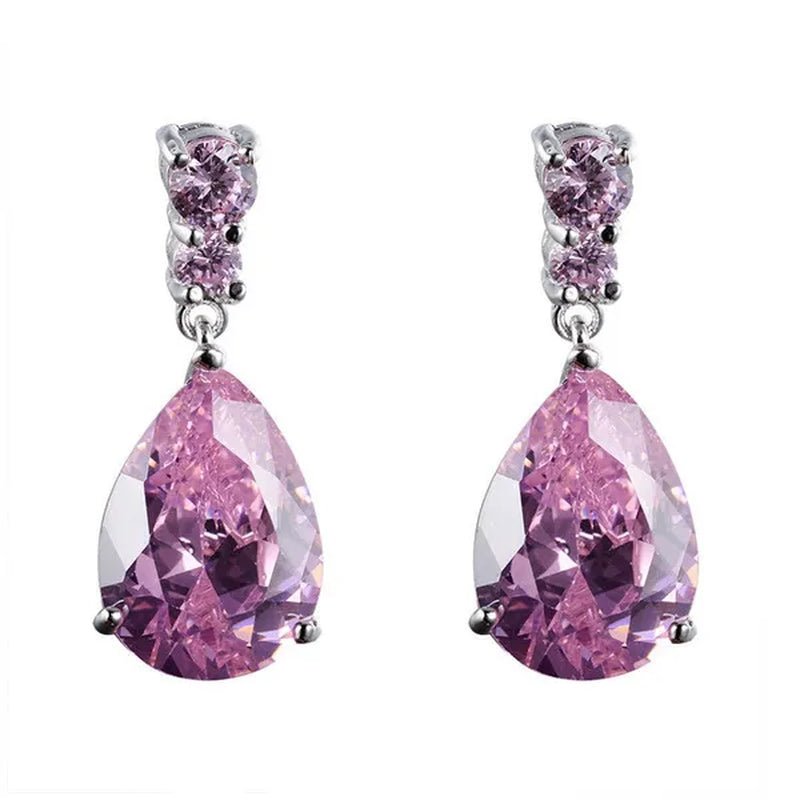 Women'S Teardrop Clear CZ Drop/Dangle Natural Gemstone Morganite Stud Drop Dangle Earrings 925 Sterling Silver Wedding Jewelry/Aquamarine/Topaz/Amethyst/Rubyemerald/Sapphire/Black&White Pink Gemstone - WORLD TIME VISITS