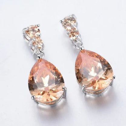 Women'S Teardrop Clear CZ Drop/Dangle Natural Gemstone Morganite Stud Drop Dangle Earrings 925 Sterling Silver Wedding Jewelry/Aquamarine/Topaz/Amethyst/Rubyemerald/Sapphire/Black&White Pink Gemstone - WORLD TIME VISITS