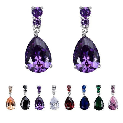 Women'S Teardrop Clear CZ Drop/Dangle Natural Gemstone Morganite Stud Drop Dangle Earrings 925 Sterling Silver Wedding Jewelry/Aquamarine/Topaz/Amethyst/Rubyemerald/Sapphire/Black&White Pink Gemstone - WORLD TIME VISITS