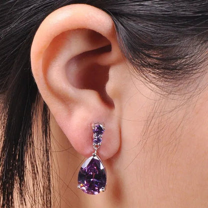 Women'S Teardrop Clear CZ Drop/Dangle Natural Gemstone Morganite Stud Drop Dangle Earrings 925 Sterling Silver Wedding Jewelry/Aquamarine/Topaz/Amethyst/Rubyemerald/Sapphire/Black&White Pink Gemstone - WORLD TIME VISITS