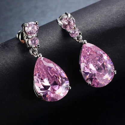 Women'S Teardrop Clear CZ Drop/Dangle Natural Gemstone Morganite Stud Drop Dangle Earrings 925 Sterling Silver Wedding Jewelry/Aquamarine/Topaz/Amethyst/Rubyemerald/Sapphire/Black&White Pink Gemstone - WORLD TIME VISITS